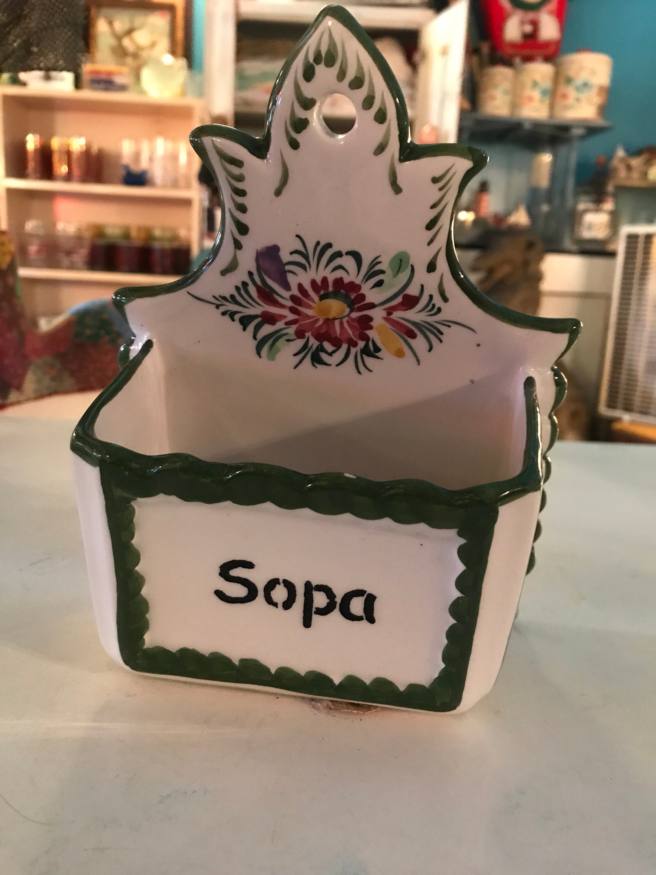 Vintage Ceramic Soap Dish Wall Hanging. Hand Painted in Portugal. Soap