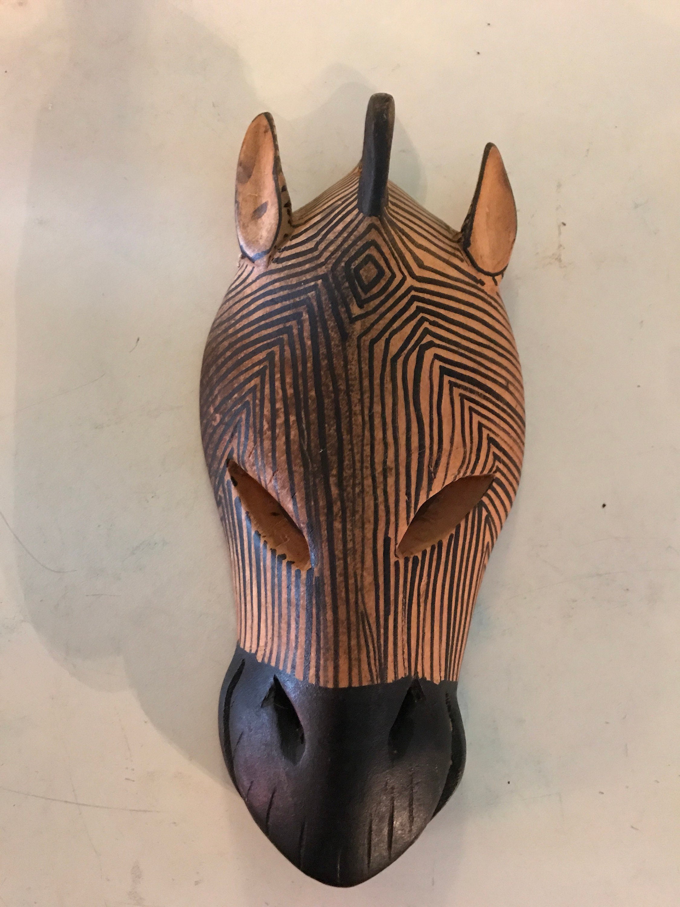 Vintage Wooden Zebra Head Mask. Zebra Mask. Vintage African Decor. Wood