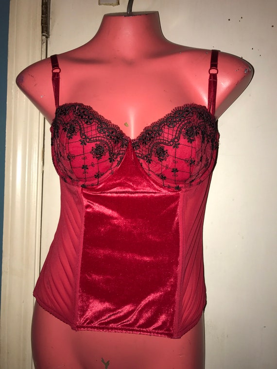 Vintage 1980's Gold Label Victoria's Secret Red Lace Bustier, Lady L  Vintage Co