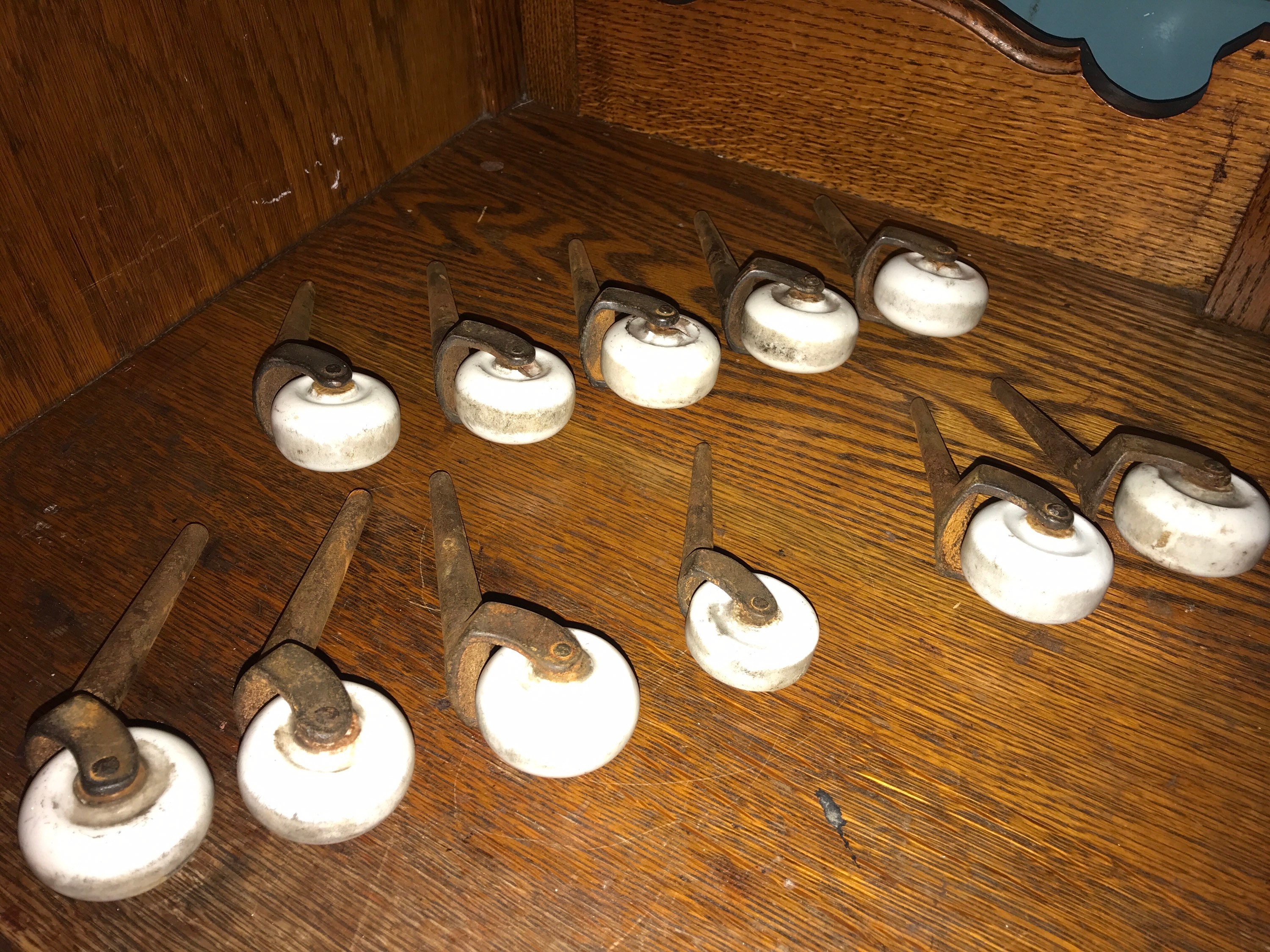 Vintage Lot of 11 Porcelain Caster Wheels. Ceramic Caster Furniture