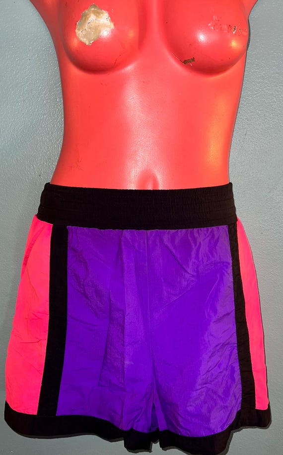 Vintage 1980’s Cool Neon Pink and Purple Boardshorts, Size Medium