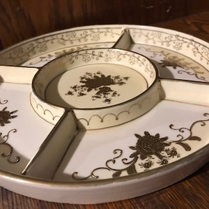 Vintage 1950’s Porcelain Moriyama Mori-Machi Gold and Cream Dish, Serving Dish.