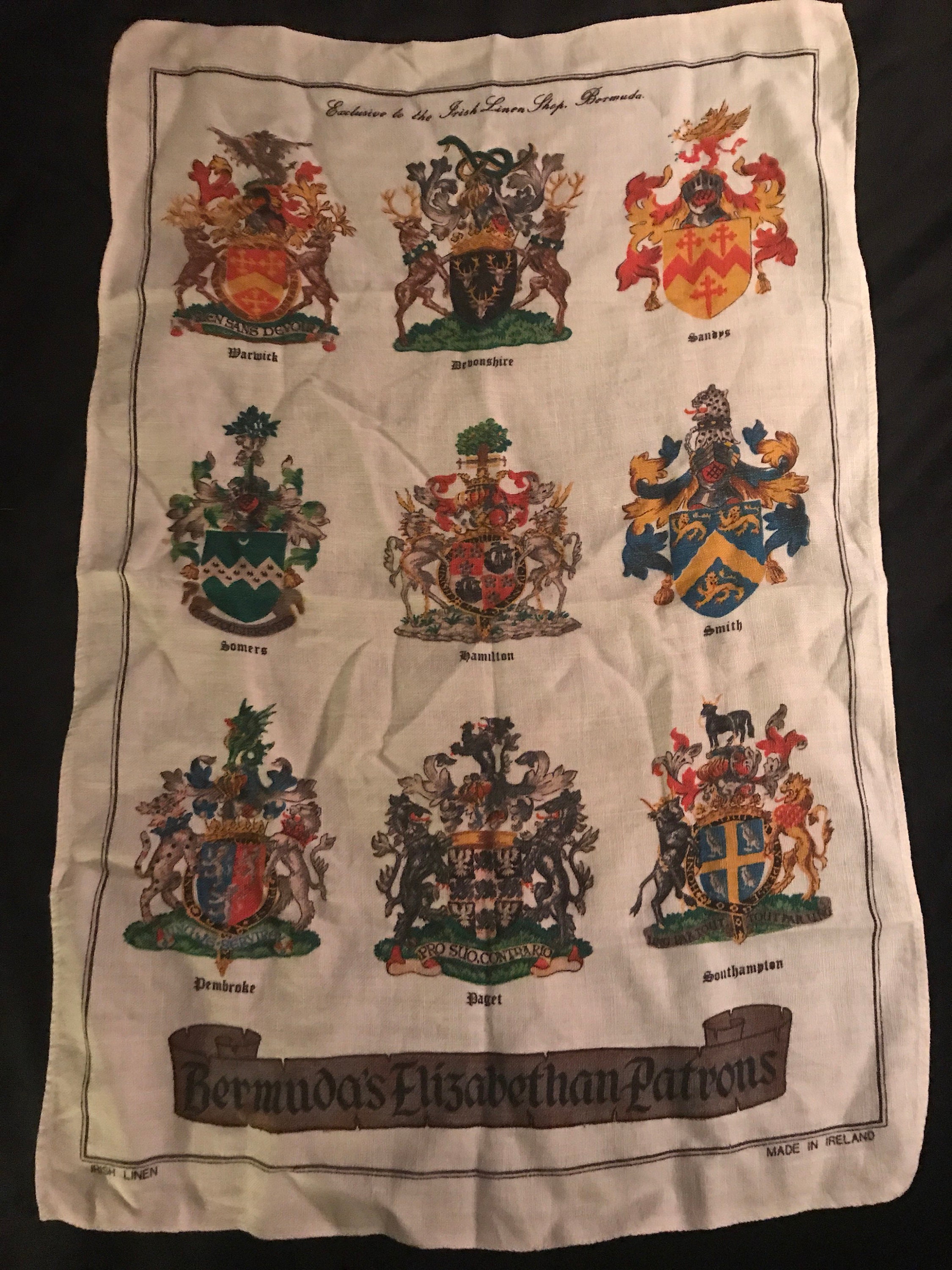 Vintage Irish Linen Tea Towel. Bermuda Irish Linen. Tea Towel. Elizabethan Bermuda Tea Towel.