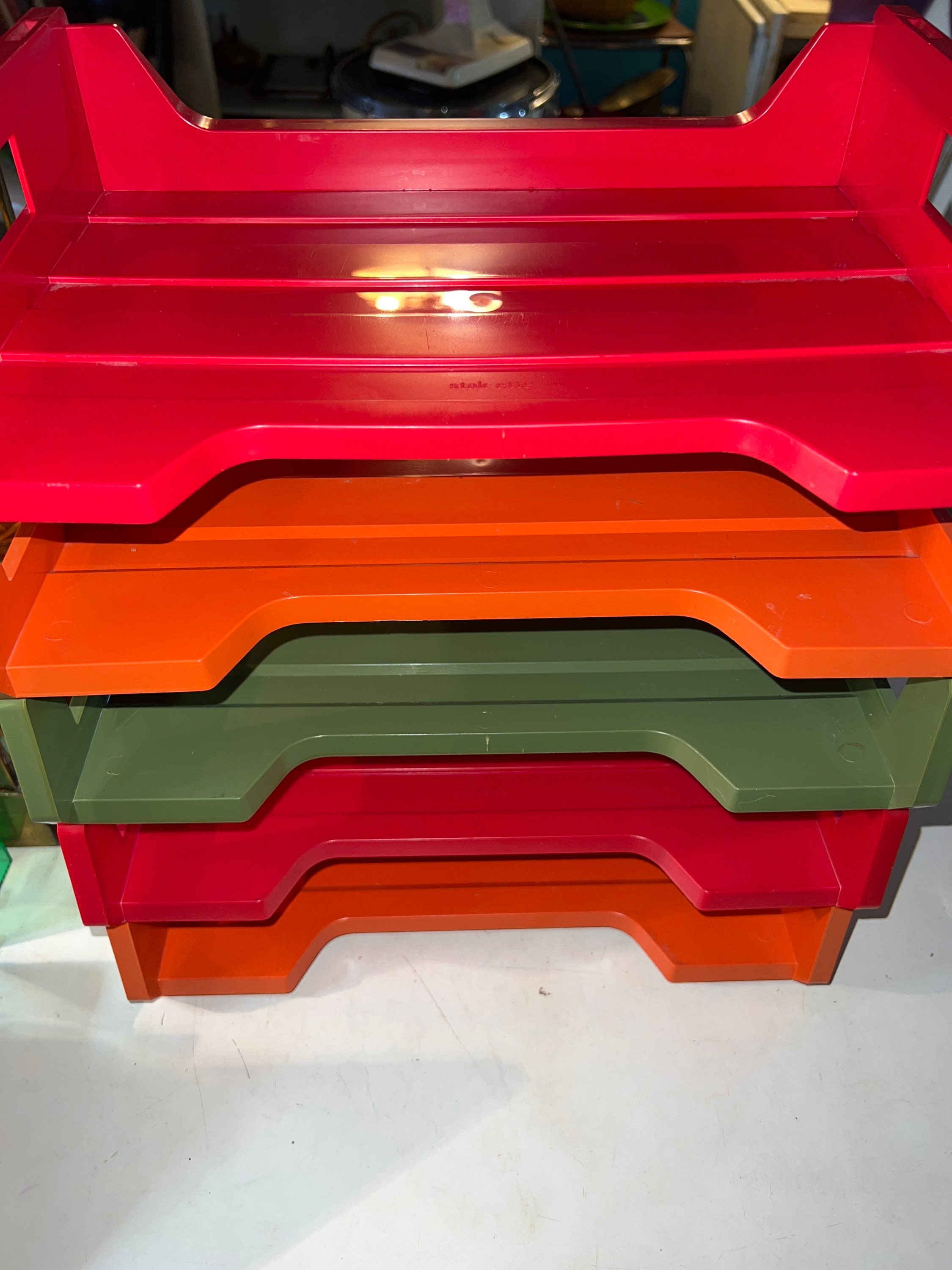 Vintage Plastic Office Trays. Rogers Primary Colors Stakette Plastic Desk Trays Set of Five