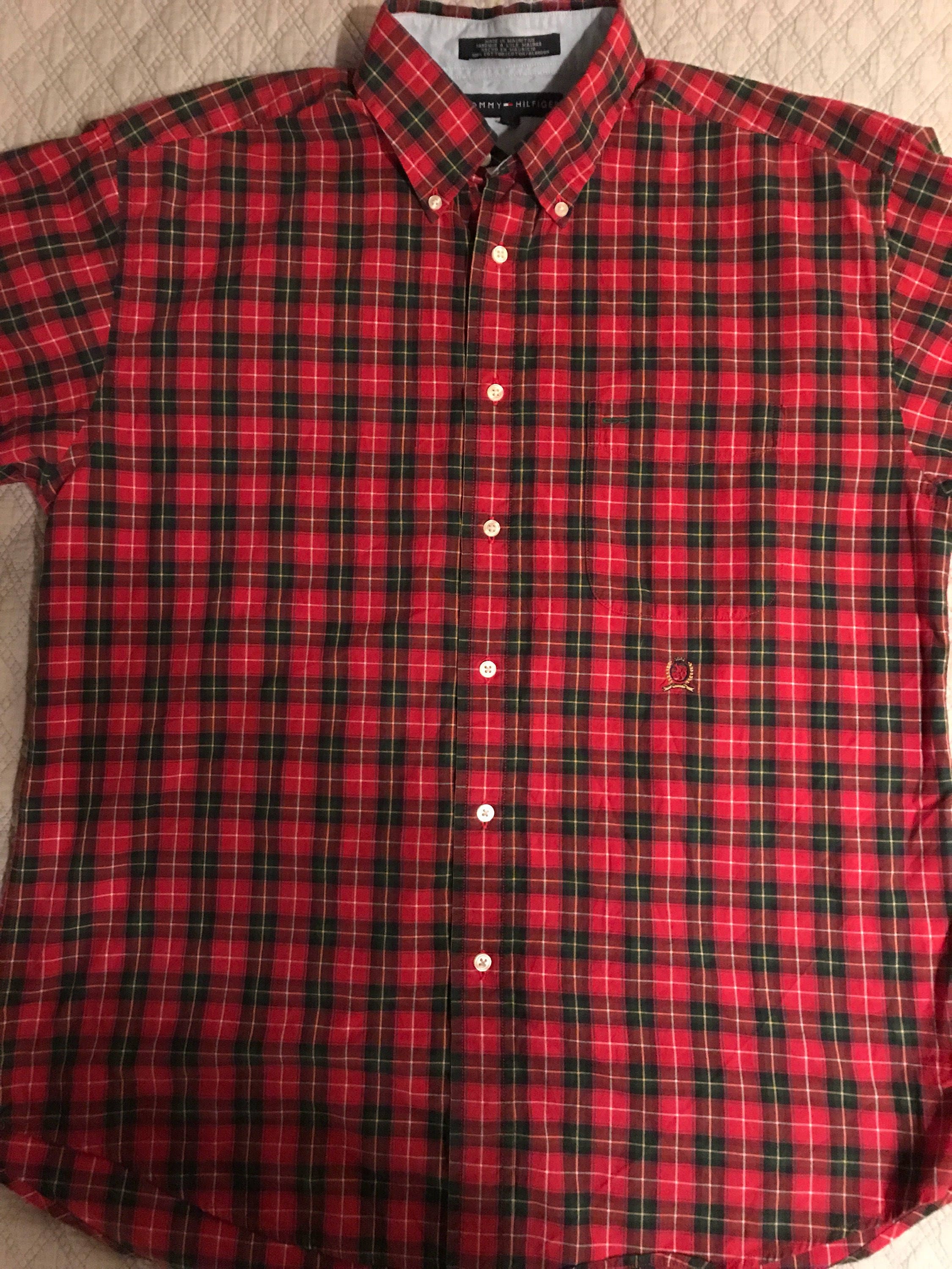 Vintage Tommy Hilfiger Shirt. Red Plaid. Mens Tommy Hilfiger Button Down Shirt. Red Plaid Tommy Hilfiger. Mens Long Sleeve Shirt.