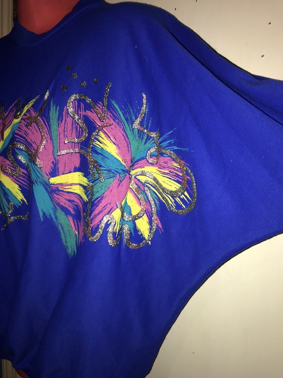 Vintage 80's Painted Sweatshirt. Bright Blue Pain… - image 3