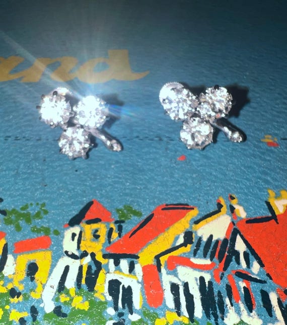 Vintage 1960’s Rhinestone Clip Earrings, Super Sparkle Time