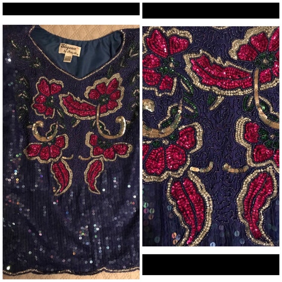 Vintage Sequin Shirt . Sequin Shirt. Vintage Blue