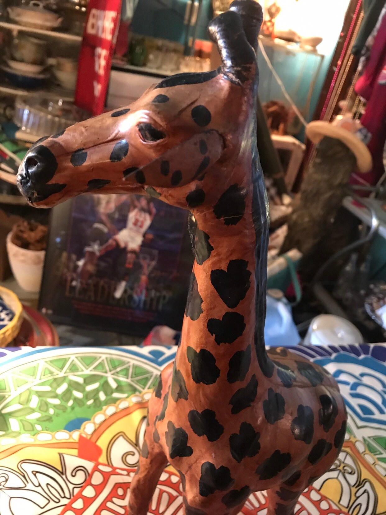 Vintage Leather Giraffe. Giraffe Statue. Leather Giraffe. Giraffe