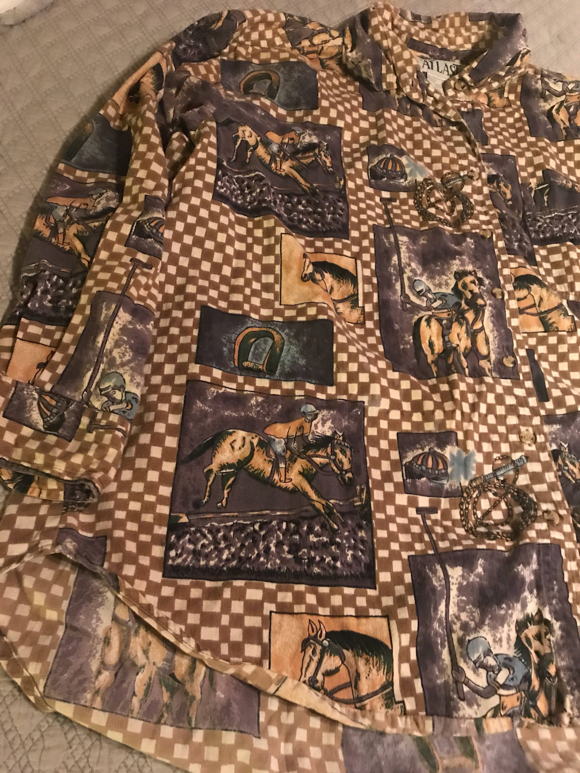 Vintage Button Down Shirt. Atlas Button Down Shirt. Horses. Horse