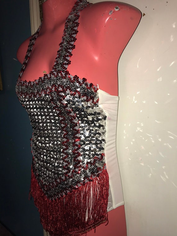 Vintage 1960’s Sequin Silver and Red Tap Costume.… - image 6