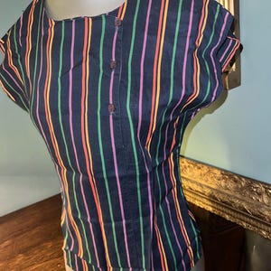 Vintage Women’s 1970’s Blue Sleeveless Striped Shirt. Coloful, EZ Street, CA Size M image 4
