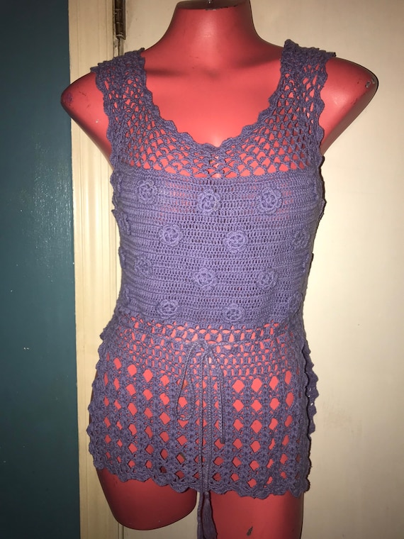 Vintage Purple Crochet Shirt. 90's Purple Crochet 