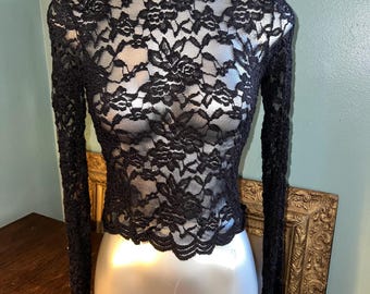 Vintage 1990’s Black Lace Contempo Casuals Shirt, Size XS
