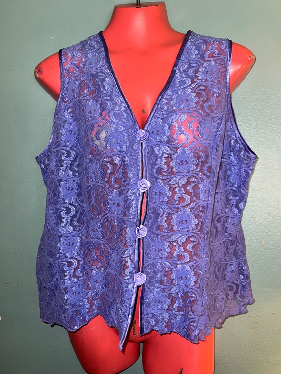 Vintage Purple Lace Lingerie Pajama Top. 1990's Pu