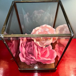 Vintage Glass and Brass Tall Open Box, Decor Box