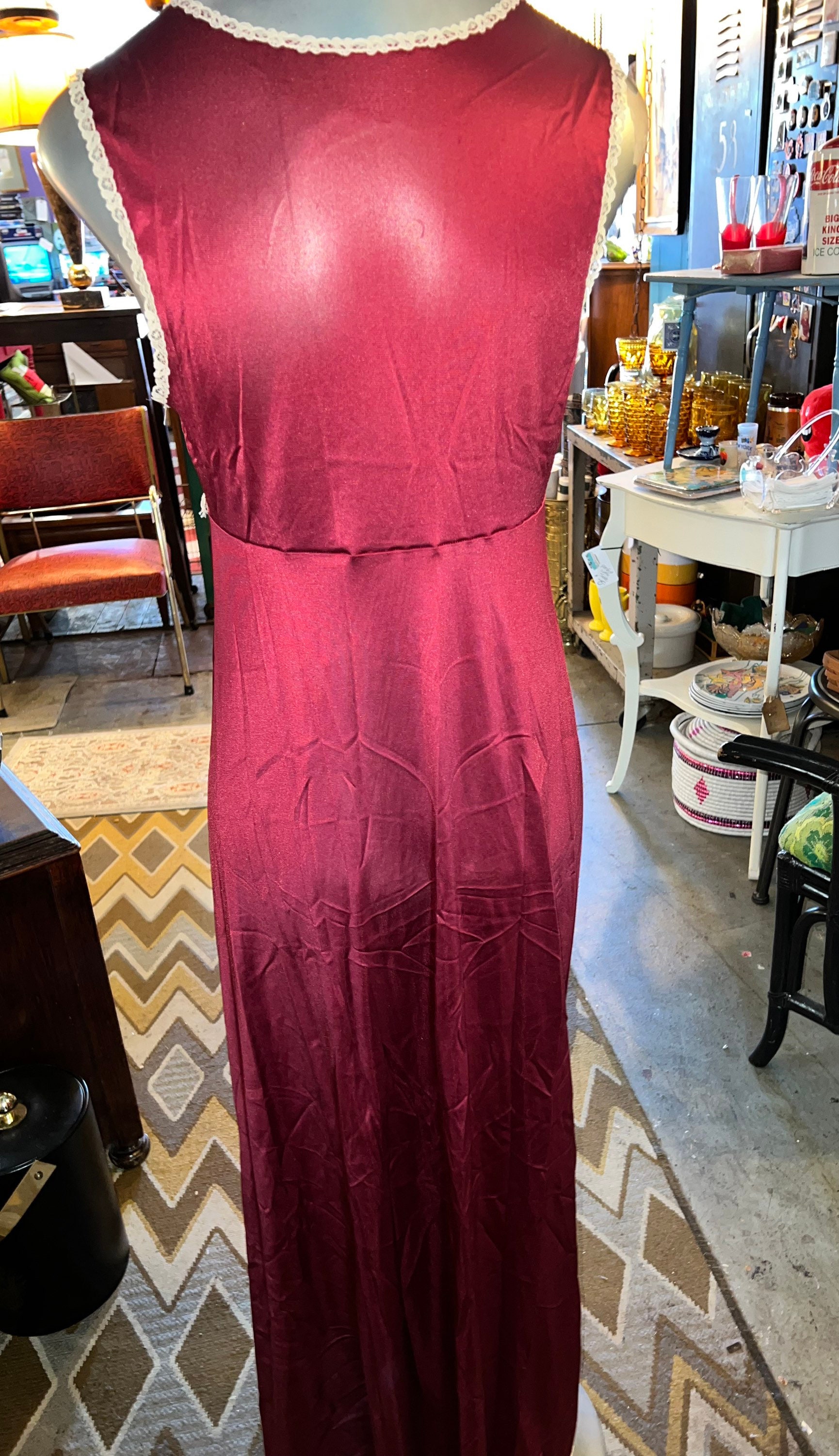 Vintage Vanity Fair Nightgown. Maroon Nightgown. Maroon With Lace ...