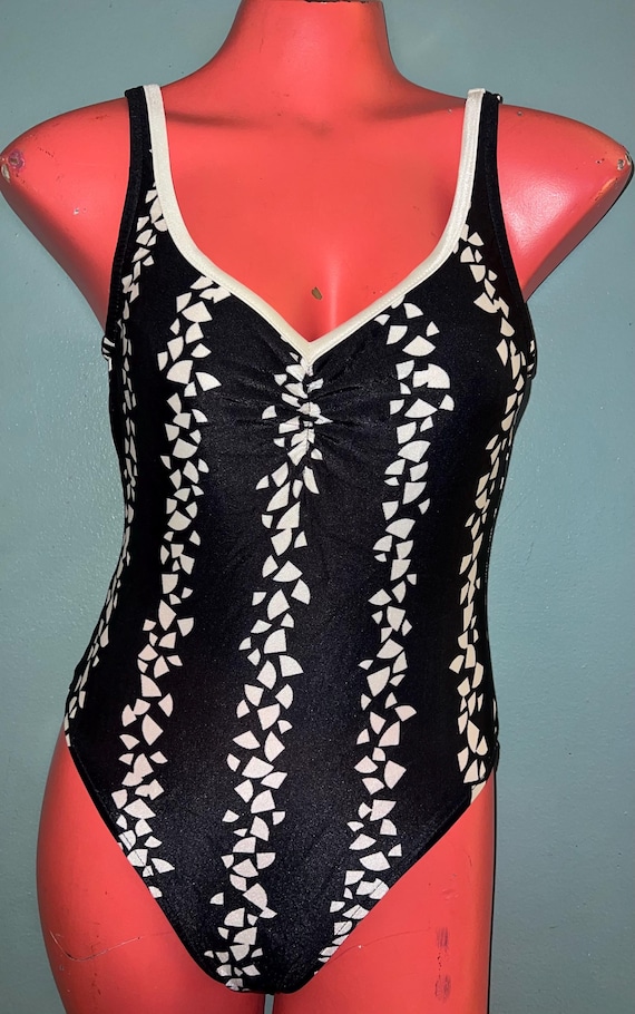 Vintage 1980's Black and White Swimsuit, Size 10