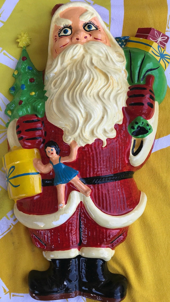 Vintage Chalkware Santa Claus, Chalk Santa Claus Wall Hanging