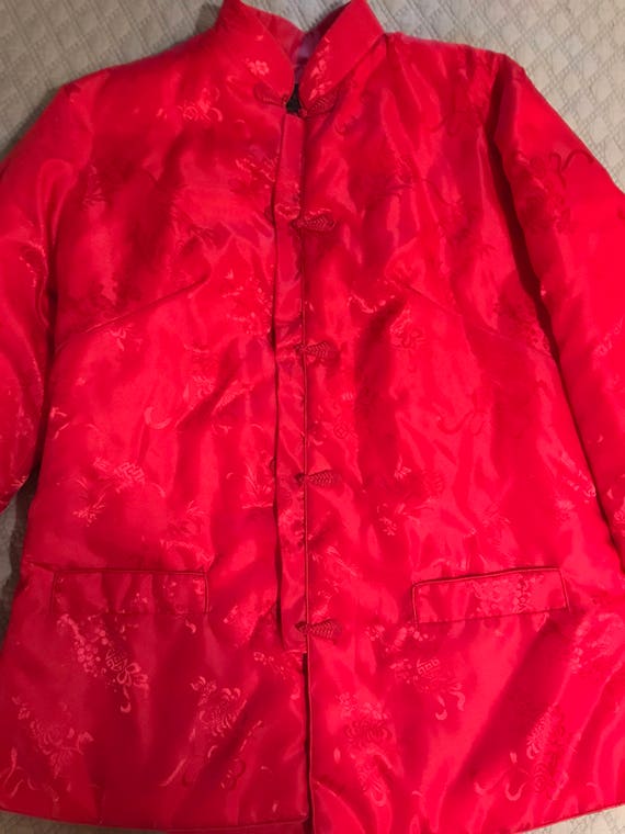 Vintage Red Asian Satin Jacket. Satin Jacket. Asi… - image 1