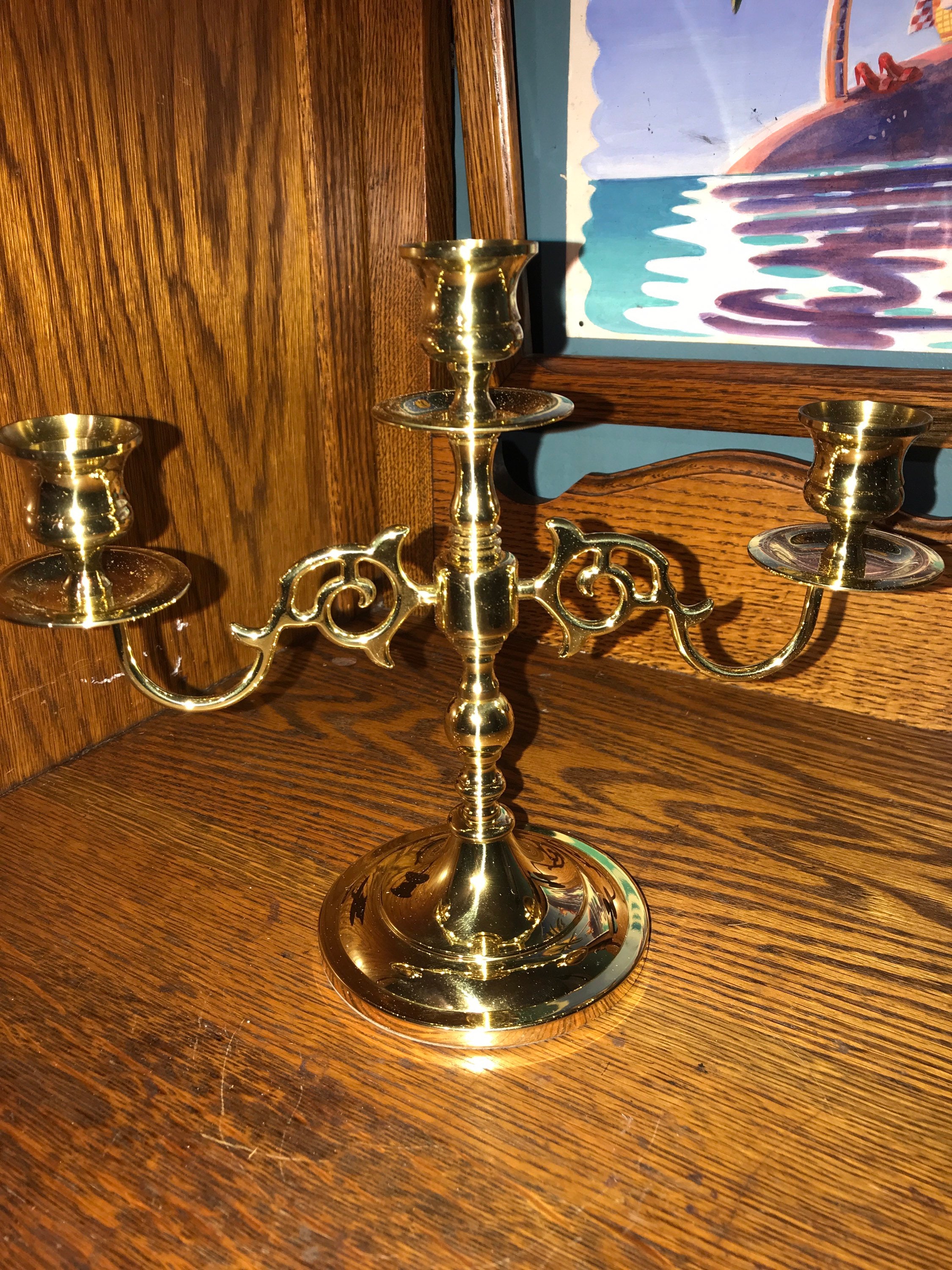 Vintage Baldwin Brass Candelabra. Vintage Brass Three Arm Candelabra