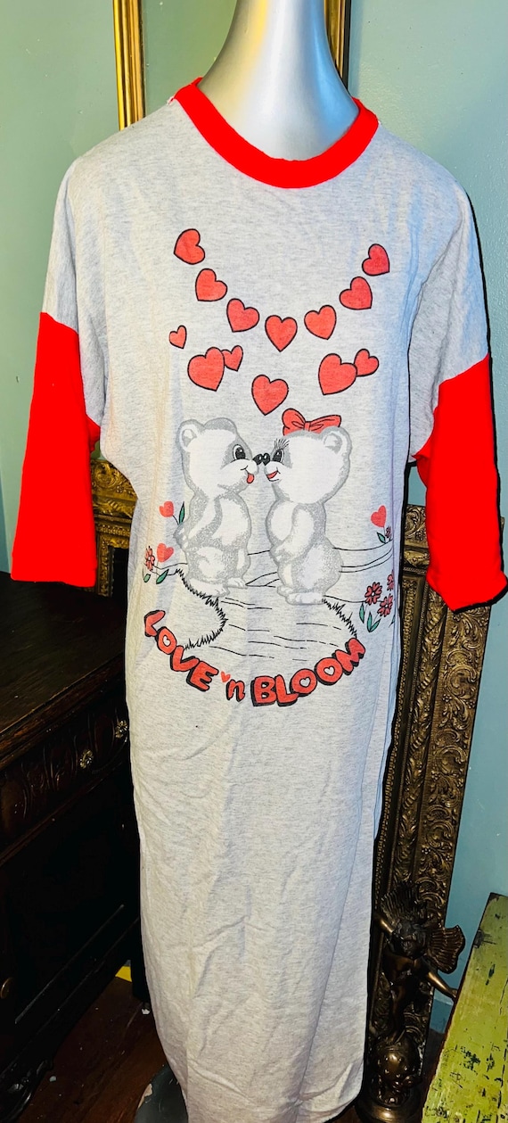 Vintage 1980’s Super Warm Valentines Sweatshirt Nightgown, Hearts and Bears