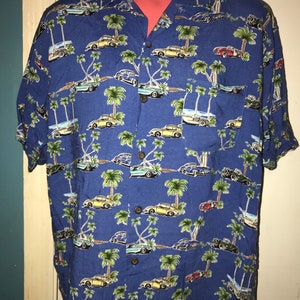 Vintage Hawaiian Shirt, Cars Hawaiian Shirt, Size Large