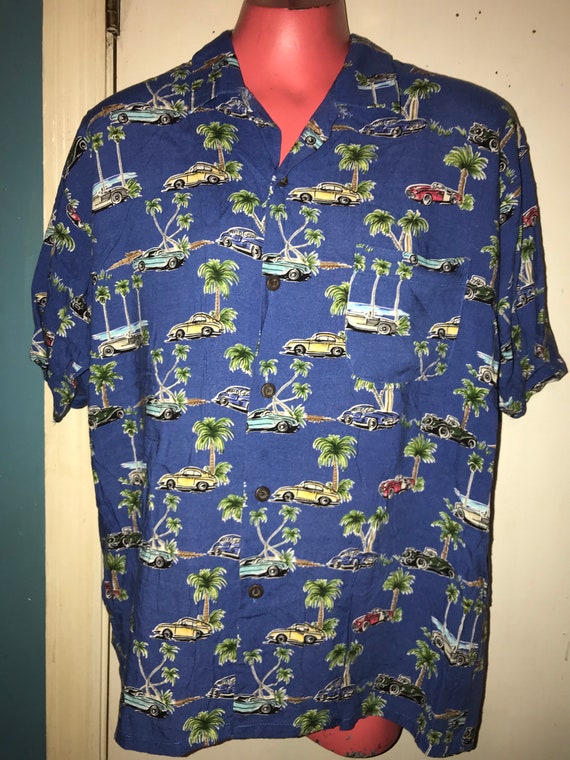 Vintage Hawaiian Shirt. Men's Hawaiian Shirt. Blue With Cars Hawaiian Shirt. Vintage Shirt. Vintage Hawaii Shirt. Size Large