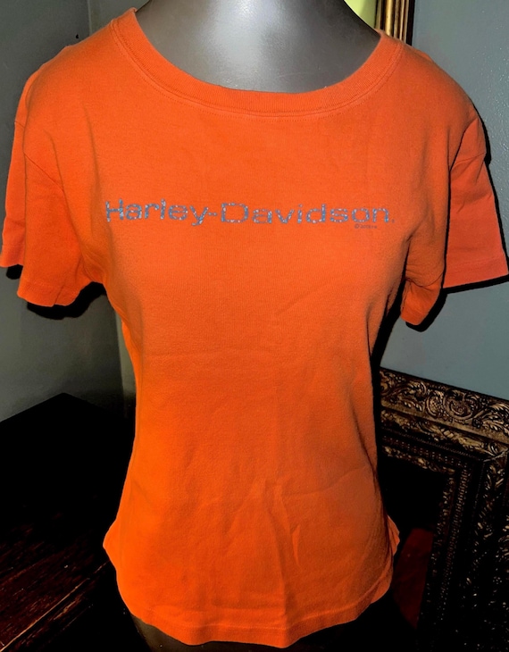 Vintage Orange Harley Davidson Motor Cycles Shirt. Daytona, Florida, Size Large
