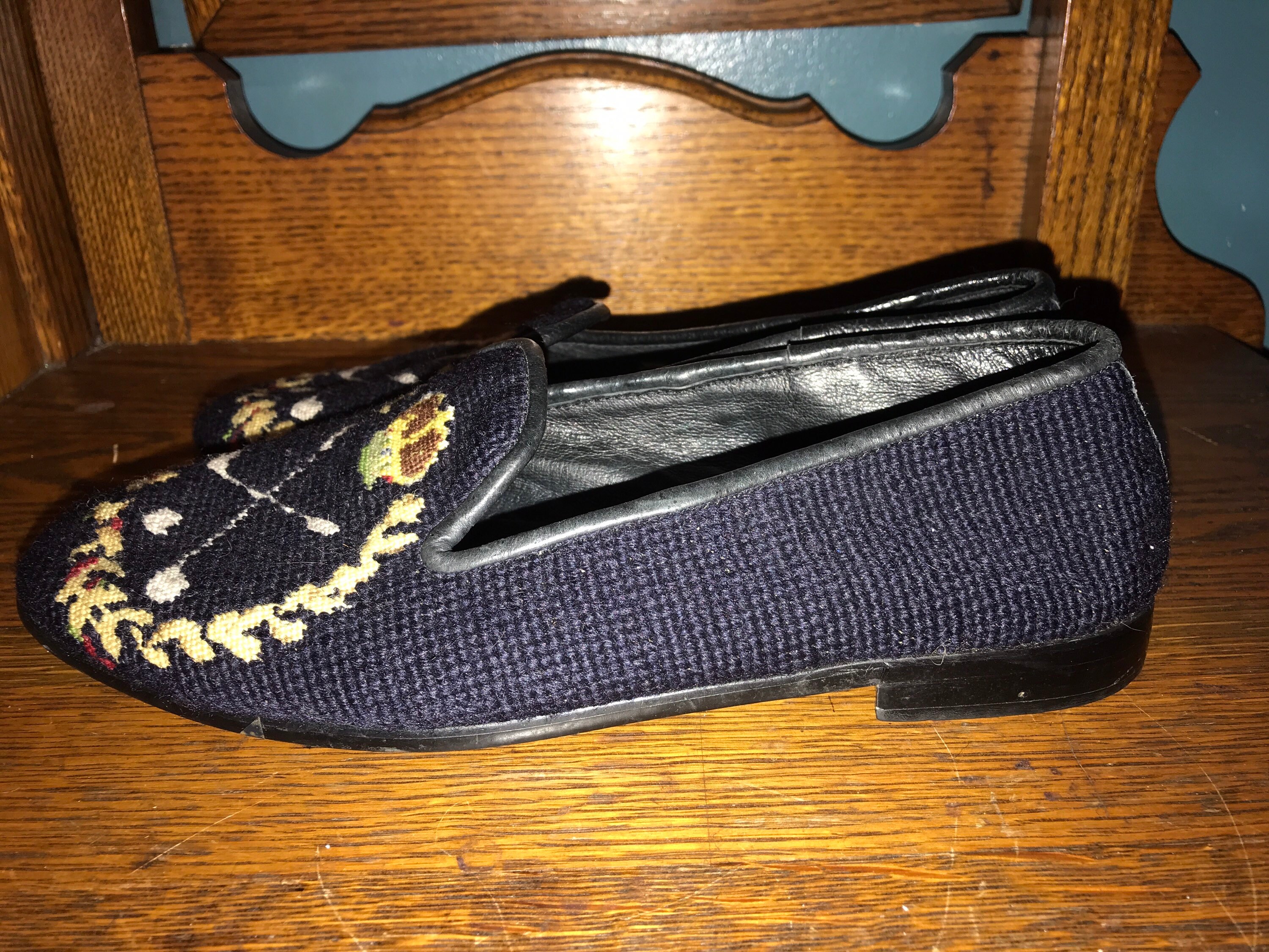 Vintage Needlepoint Shoes. The Larkspur Collection “Golf” Needlepoint
