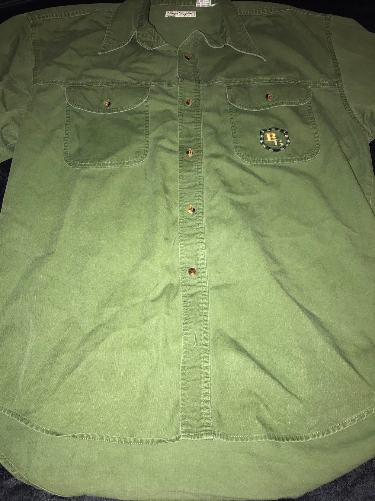 Vintage Bugle Boy Button Down Shirt. Mens Bugle Boy Green Khaki Shirt