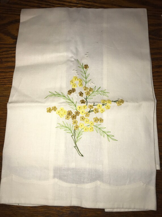 Vintage Set of Two White and Yellow Tea Towels