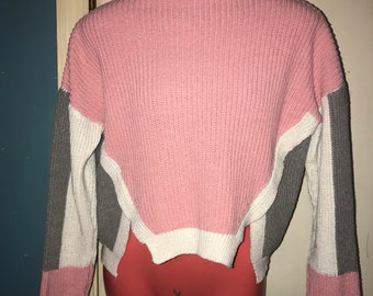 Vintage 80's Sweater. Adorable Pink, White, and Gray Sweater. Vintage Cool Cut Sweater. Movie Costume, Costume Design