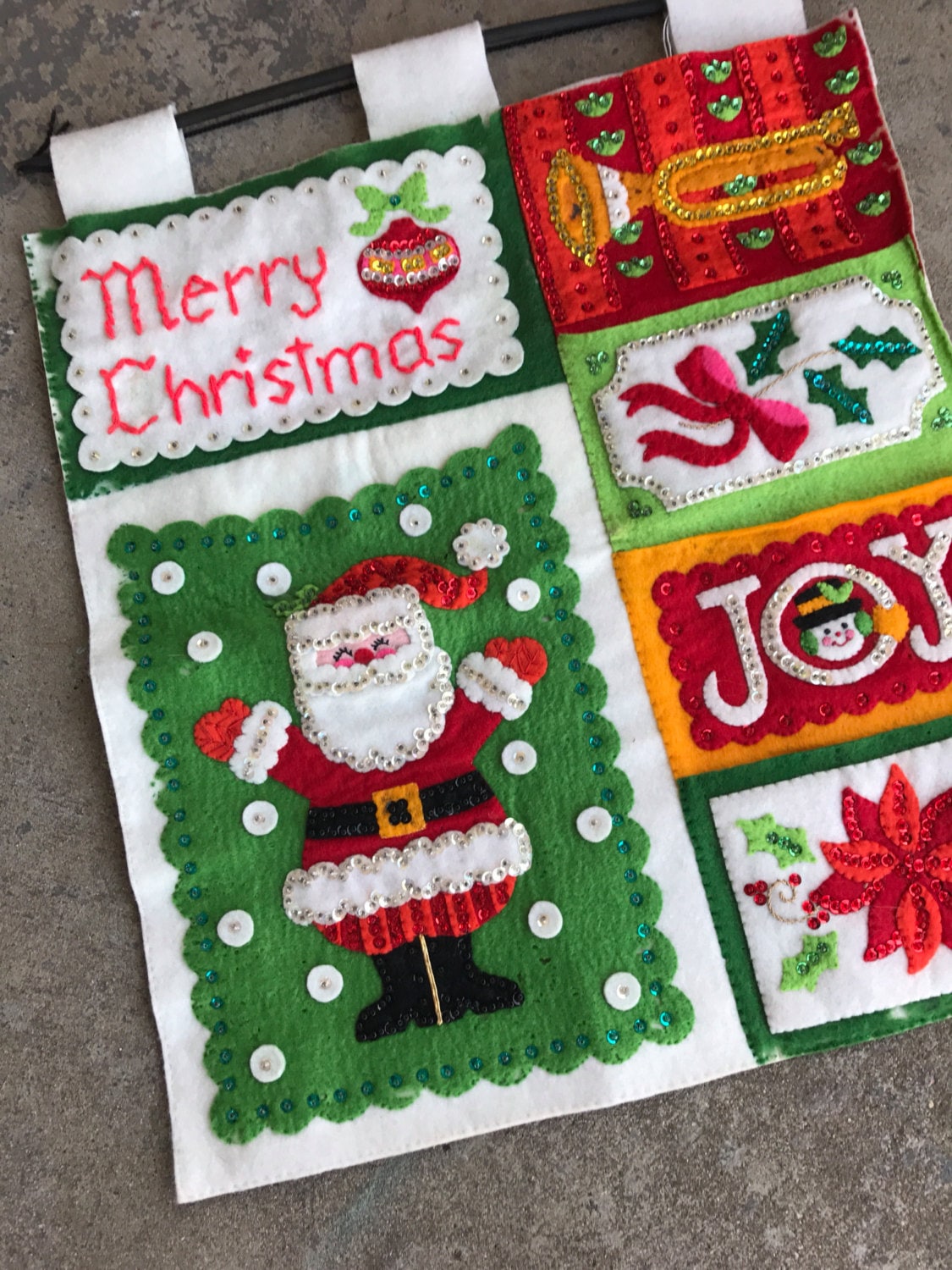 Vintage Christmas Card Holder. Vintage Felt Christmas. Handmade Felt