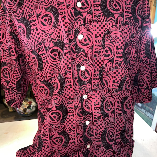 Vintage 90’s J. Peterman Batik Shirt. First Date Shirt For Him, Size Large