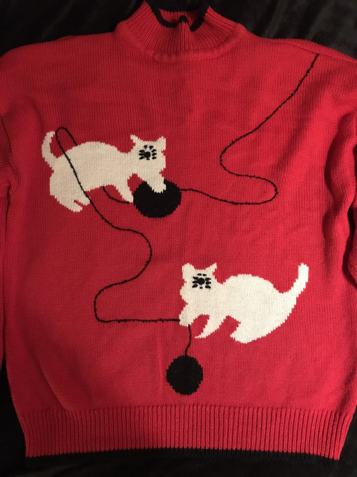 Ugly Cat Sweater. 1980's Red Cat Sweater. Ugly Res Cat Sweater. Vintage