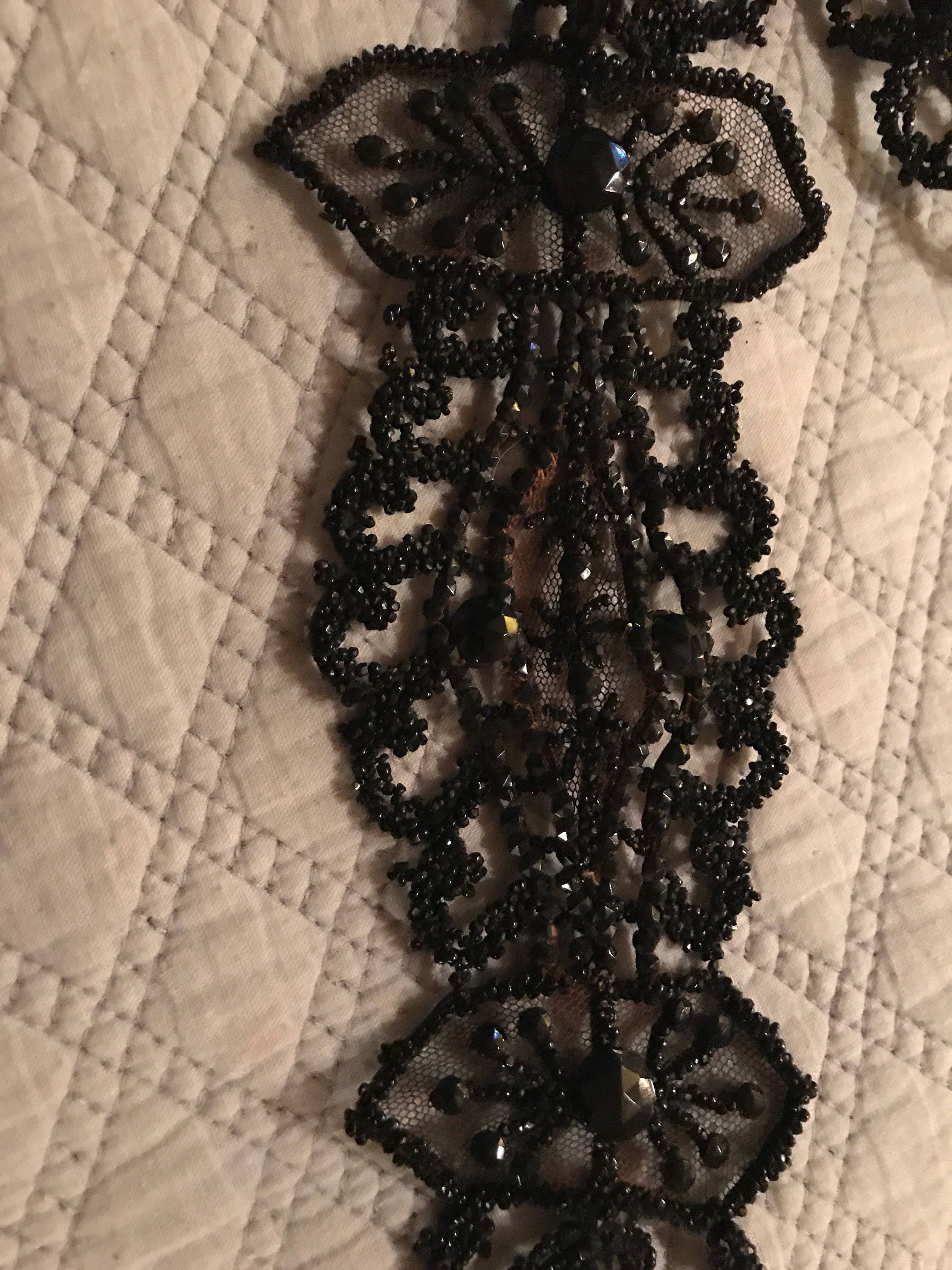 Vintage Beaded Applique. Black Beaded Bodice embellishment. Black