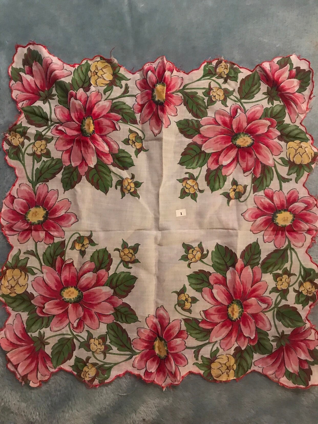 Vintage Flower Handkerchief. Flower Hankie. Flower Handkerchief