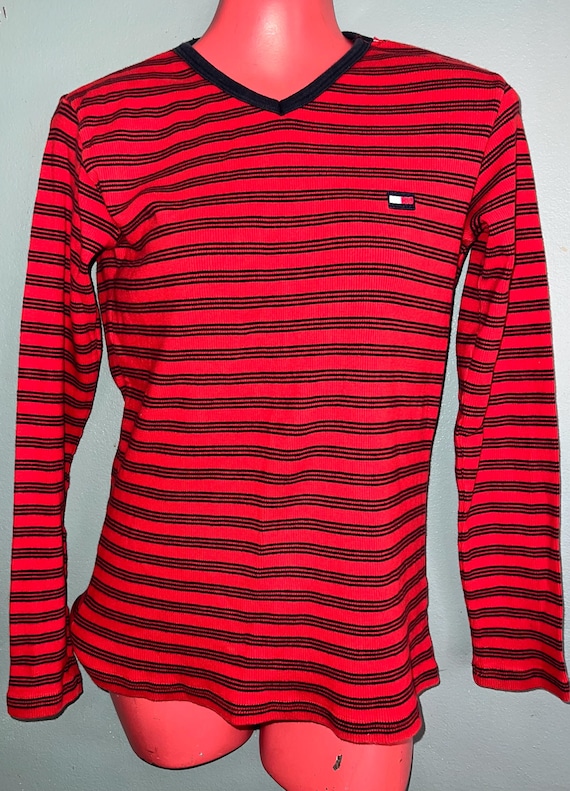 Vintage 90's Red and Blue Striped Women’s Tommy Hilfiger, Size Small