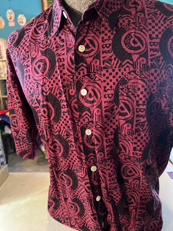 Vintage 90’s J. Peterman Batik Shirt. Abstract Bu… - image 2