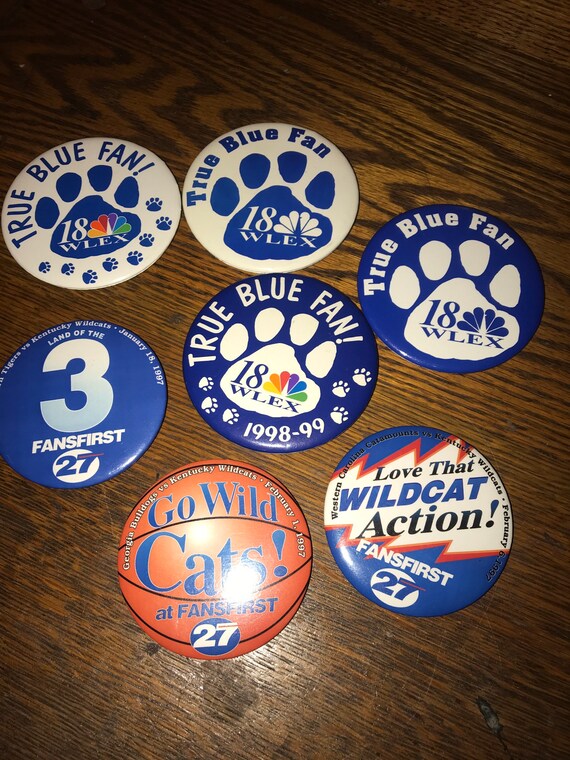 Vintage UK Kentucky Button. University of Kentucky Pin Back Button. Kentucky Wildcats. 1990’s WLEX and WKYT Kentucky Wildcats Buttons