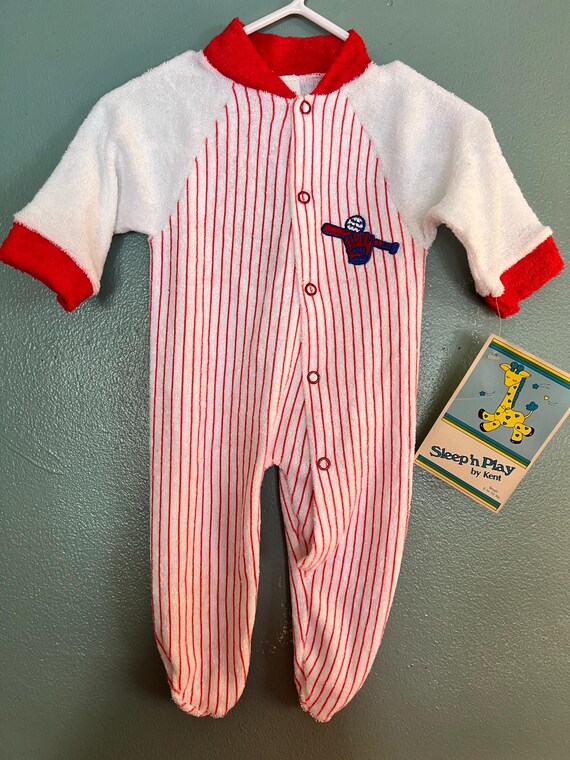 Vintage 1980’s NWT Little Slugger Baseball Baby Sleeper, Size Newborn