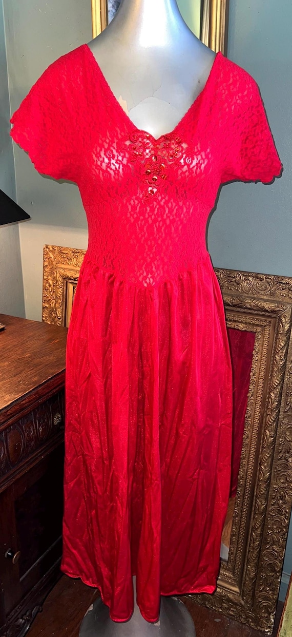Vintage 1979’s Red Lace Nightgown, Size S/M