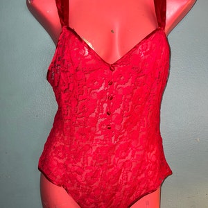 Vintage 1990’s Victoria Secret Gorgeous Red Lace Teddy Bodysuit. Size Medium