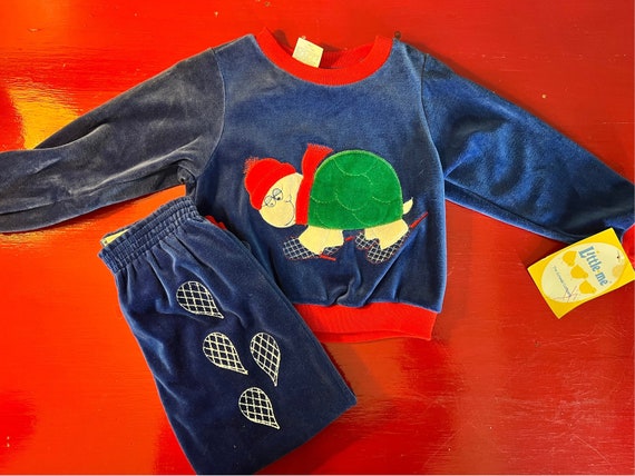 Vintage 80’s NWT Toddler Velour Outfit Adorable N… - image 1