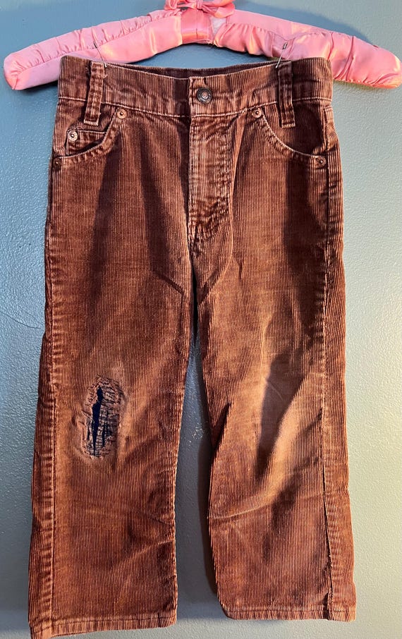 Vintage 1980’s Toddler Brown Corduroy Levi Pants, Distressed Brown Levi Pants
