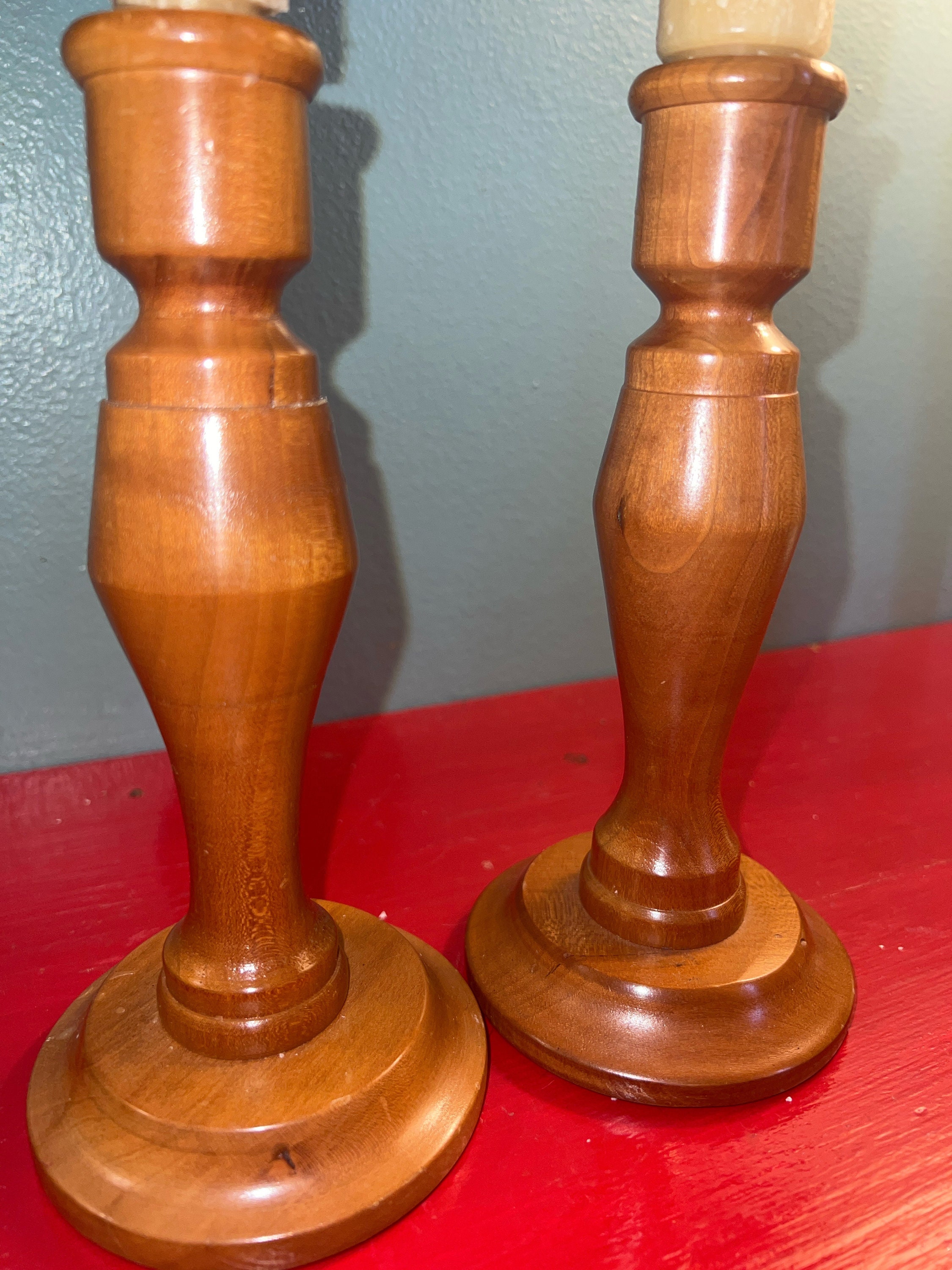 Vintage Handmade Wood Candle Holders, Set of Two - Etsy