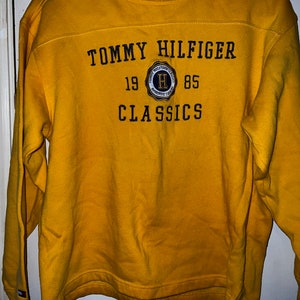 Vintage 90&#39;s Kids Yellow Tommy Hilfiger Sweatshirt, Size Medium
