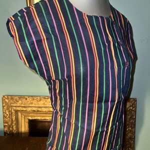 Vintage Women’s 1970’s Blue Sleeveless Striped Shirt. Coloful, EZ Street, CA Size M image 3
