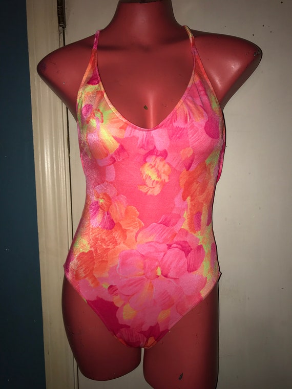 Vintage 1980's Neon Swimsuit. Vintage Neon Pink Fl